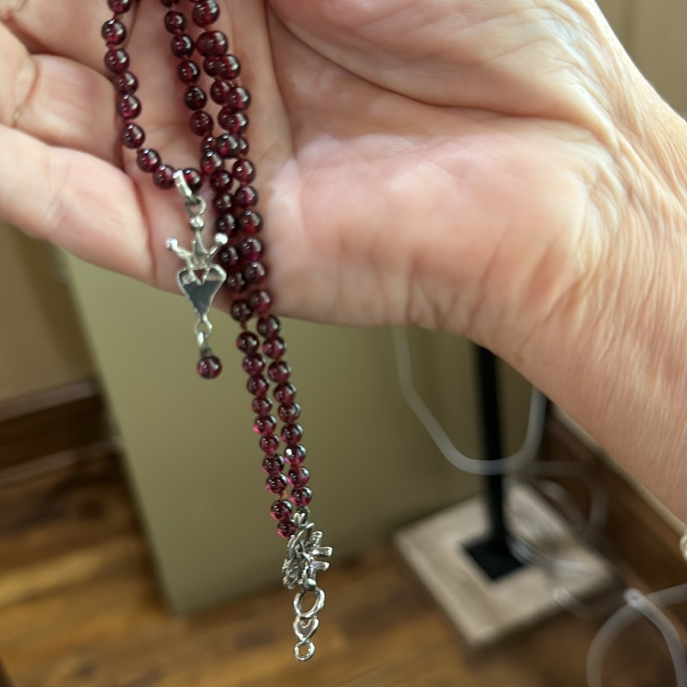 Vintage Erica Courtney Silver and Garnet Heart necklace.